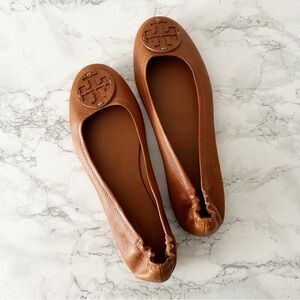 NWOB Tory Burch Warm Brown Leather Minnie Traveler Ballet Flats Women’s Size 8